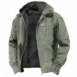 Men's Autumn / Winter Casual Hooded Zipper Solid Fleece-lined Jacket