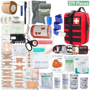 379pcs Portable Emergency First Aid Kit  Bag, Red Survival Carry-On