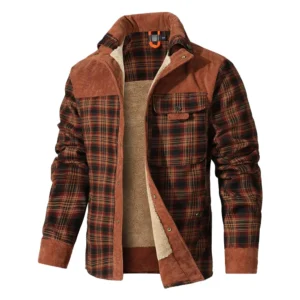 Windproof Warm Bomber Coat Plaid & Sherpa Lined.