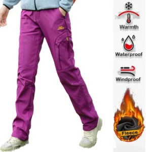Women's Thick Warm Fleece Hiking Pants, Waterproof
